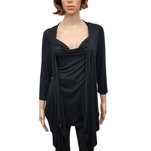 White House Black Market 2-Fer Layered Top Cardigan  2 in 1 Drapey Black M